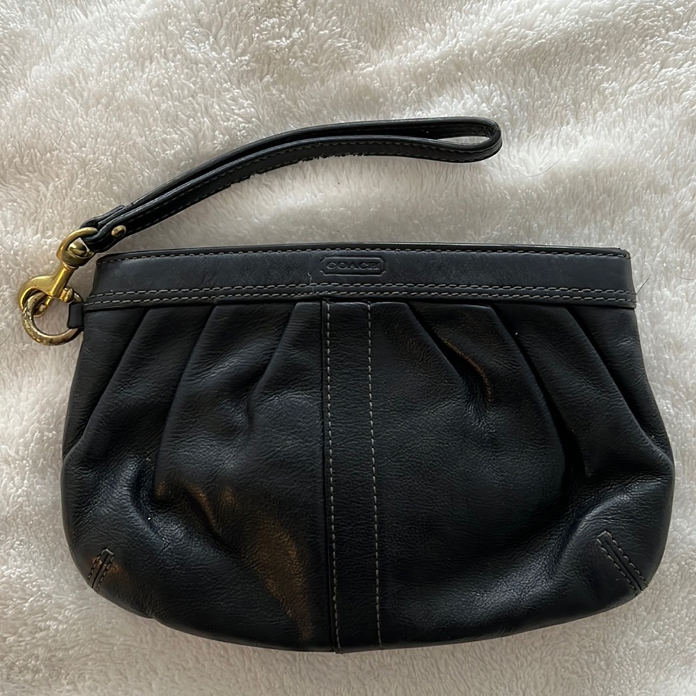 Coach Brand clutch with detachable wristlet. Black leather.